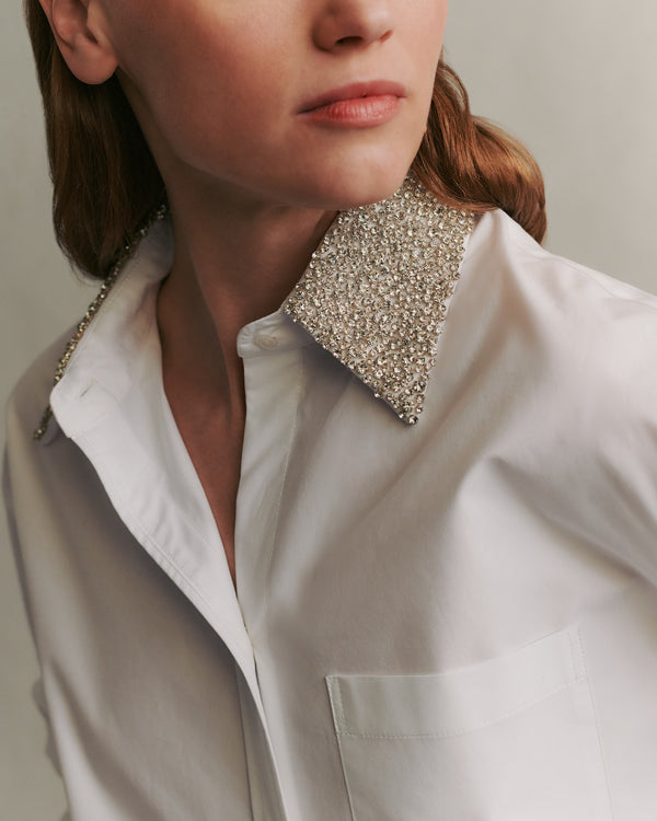 TWP White Big Joe Shirt with Crystal Collar in Cotton Shirting view 3