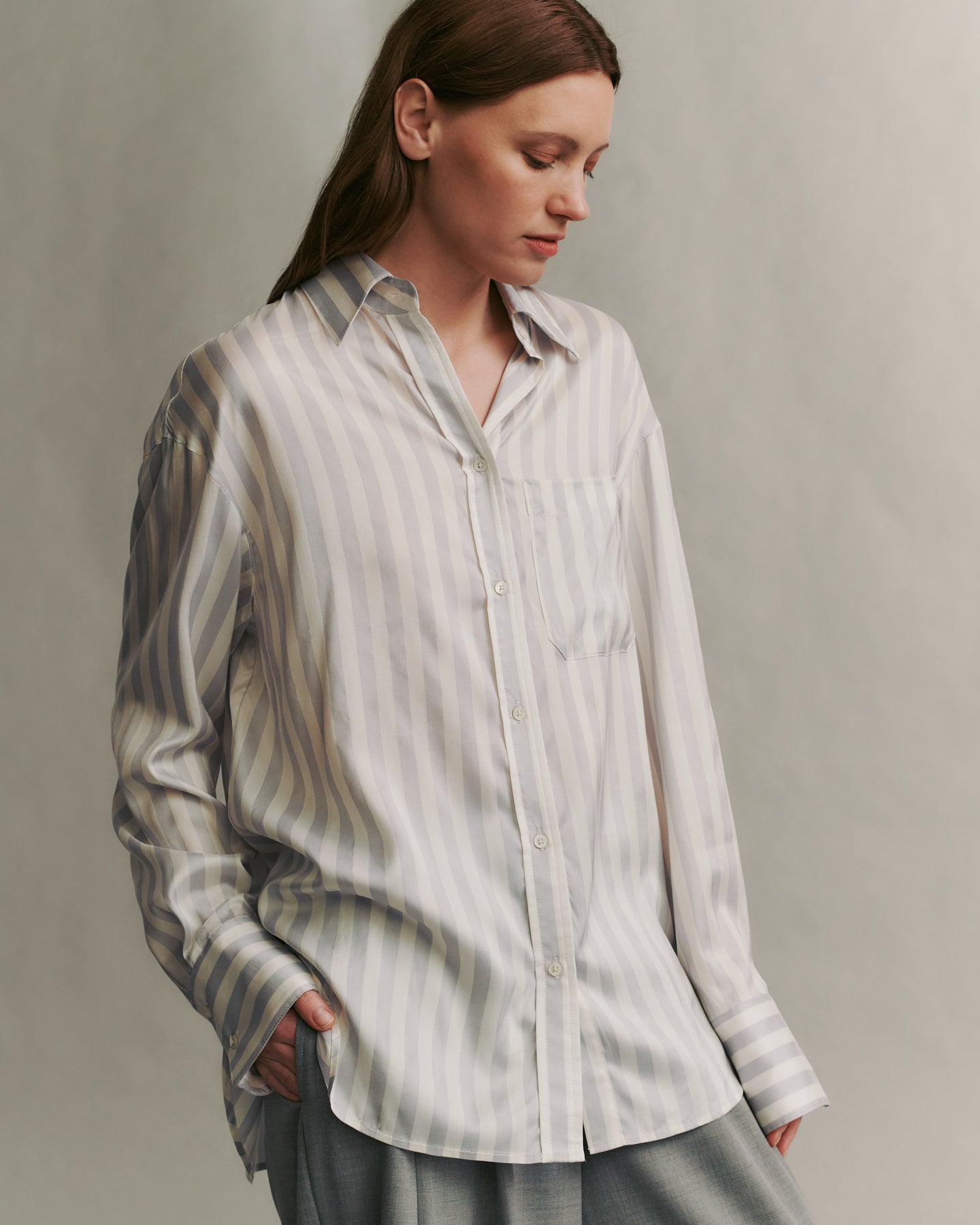 TWP Light grey / white Big Joe Shirt in Silk Voile view 4