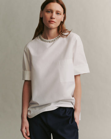 TWP White Oversized T with Crystal Collar in Cotton Shirting view 5