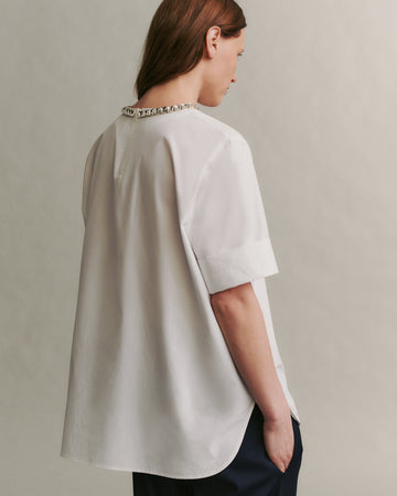 TWP White Oversized T with Crystal Collar in Cotton Shirting view 6