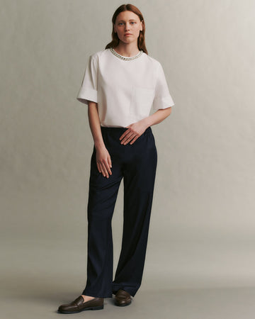 TWP White Oversized T with Crystal Collar in Militi Shirting view 3