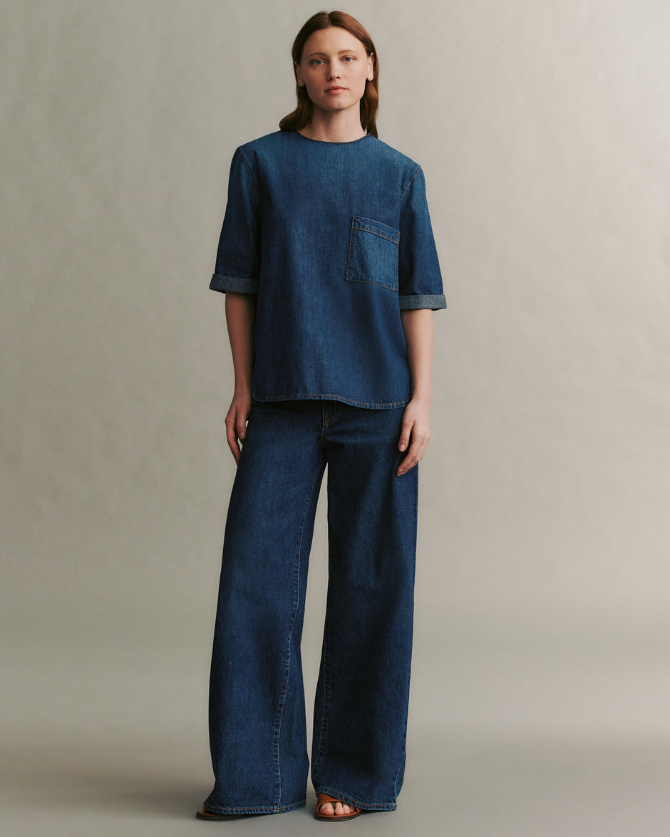 TWP Dark indigo Oversized T in Denim Shirting view 3