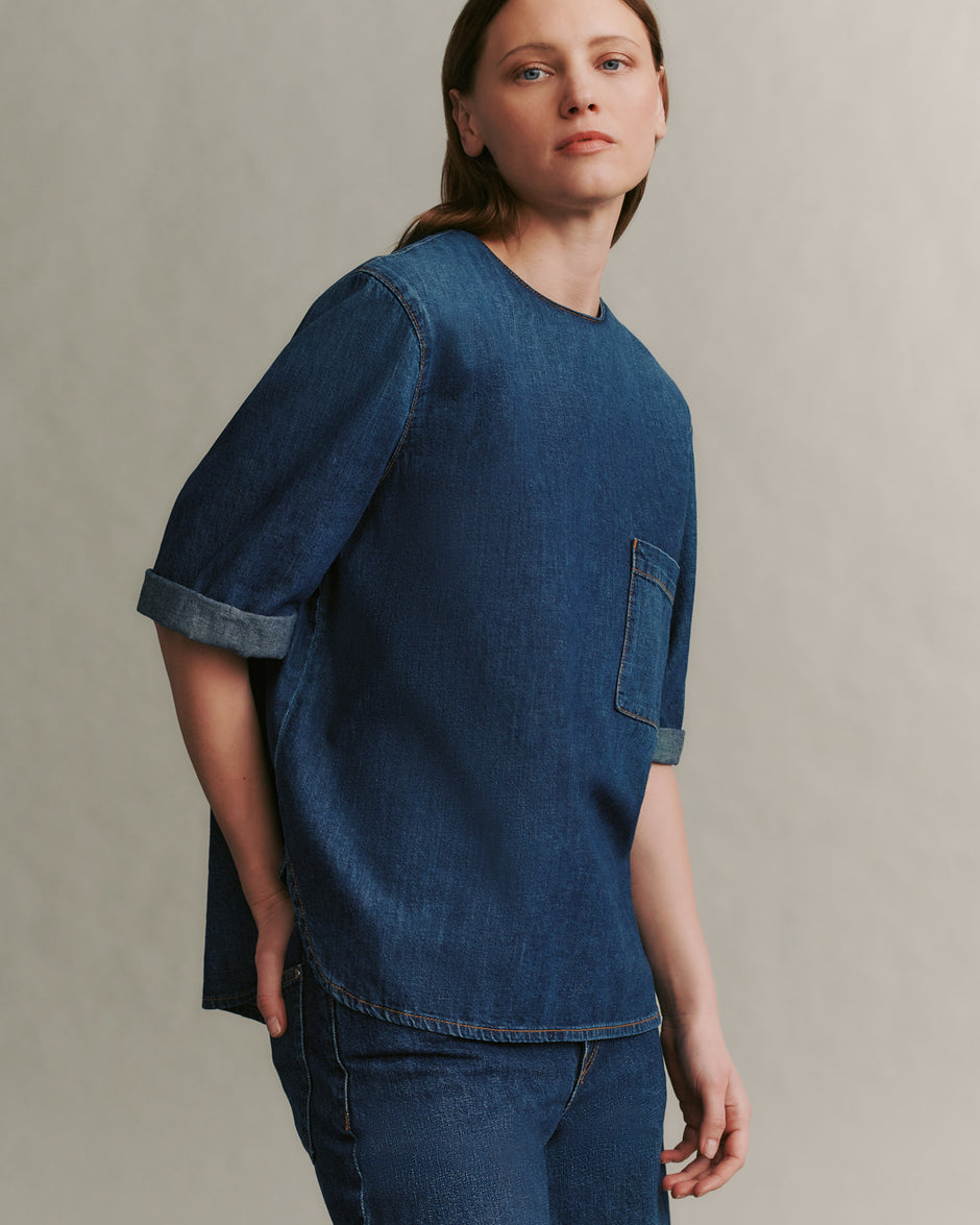 TWP Dark indigo Oversized T in Denim Shirting view 4