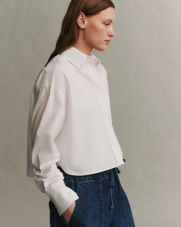 TWP White Little Big Joe in Militi Cotton Shirting view 3