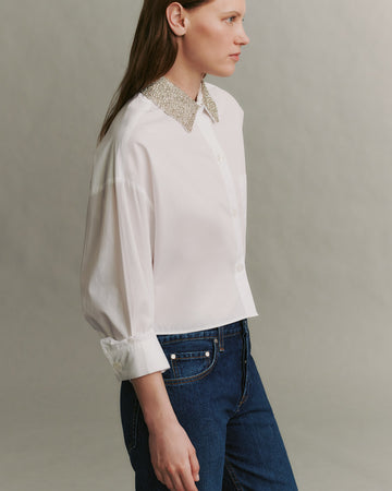 TWP White Soon to be Ex Shirt with Crystal Collar in Cotton Shirting view 6