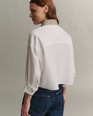 TWP White Soon to be Ex Shirt with Crystal Collar in Cotton Shirting view 5