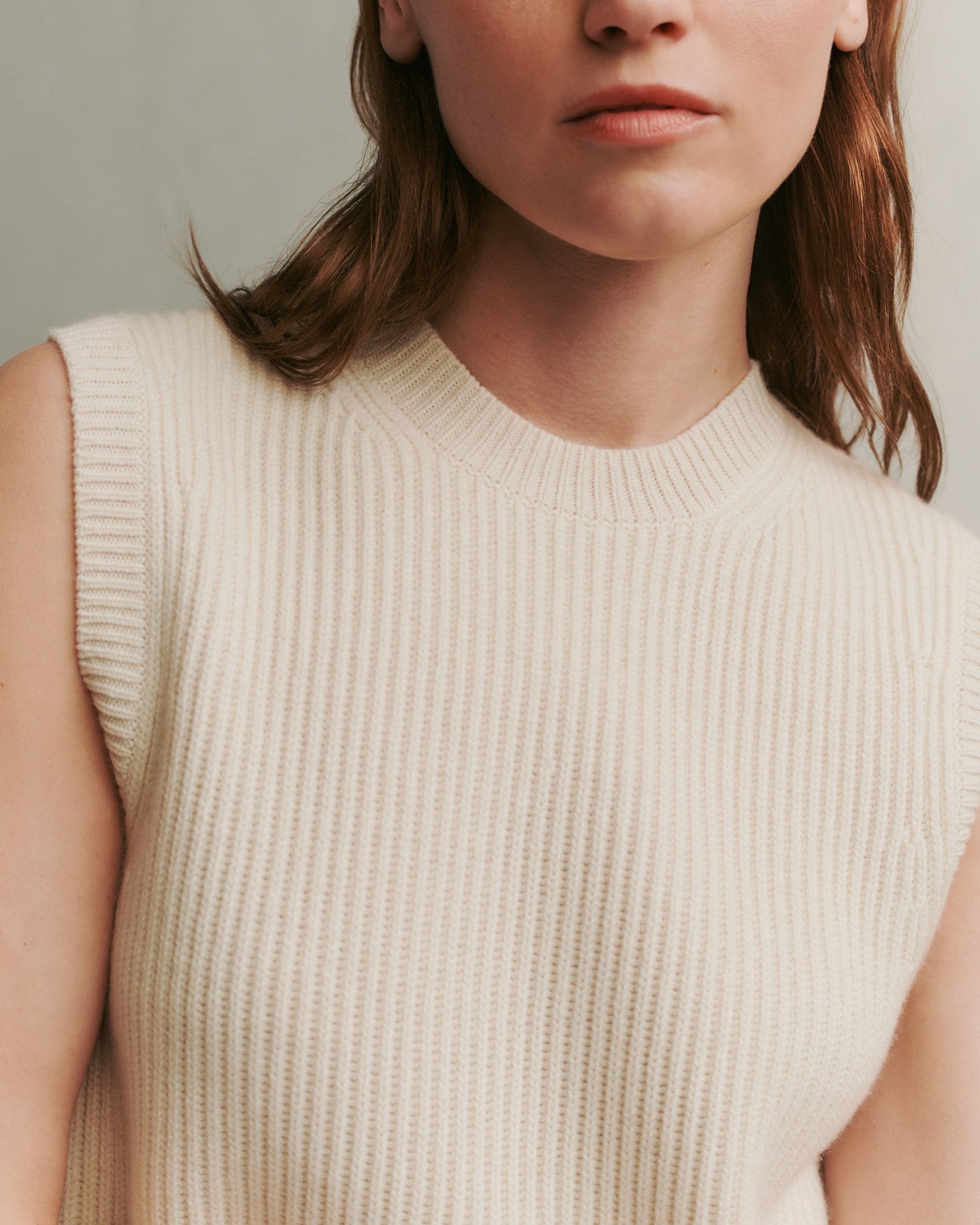 TWP Ivory Ribbed Vest in Cashmere view 3