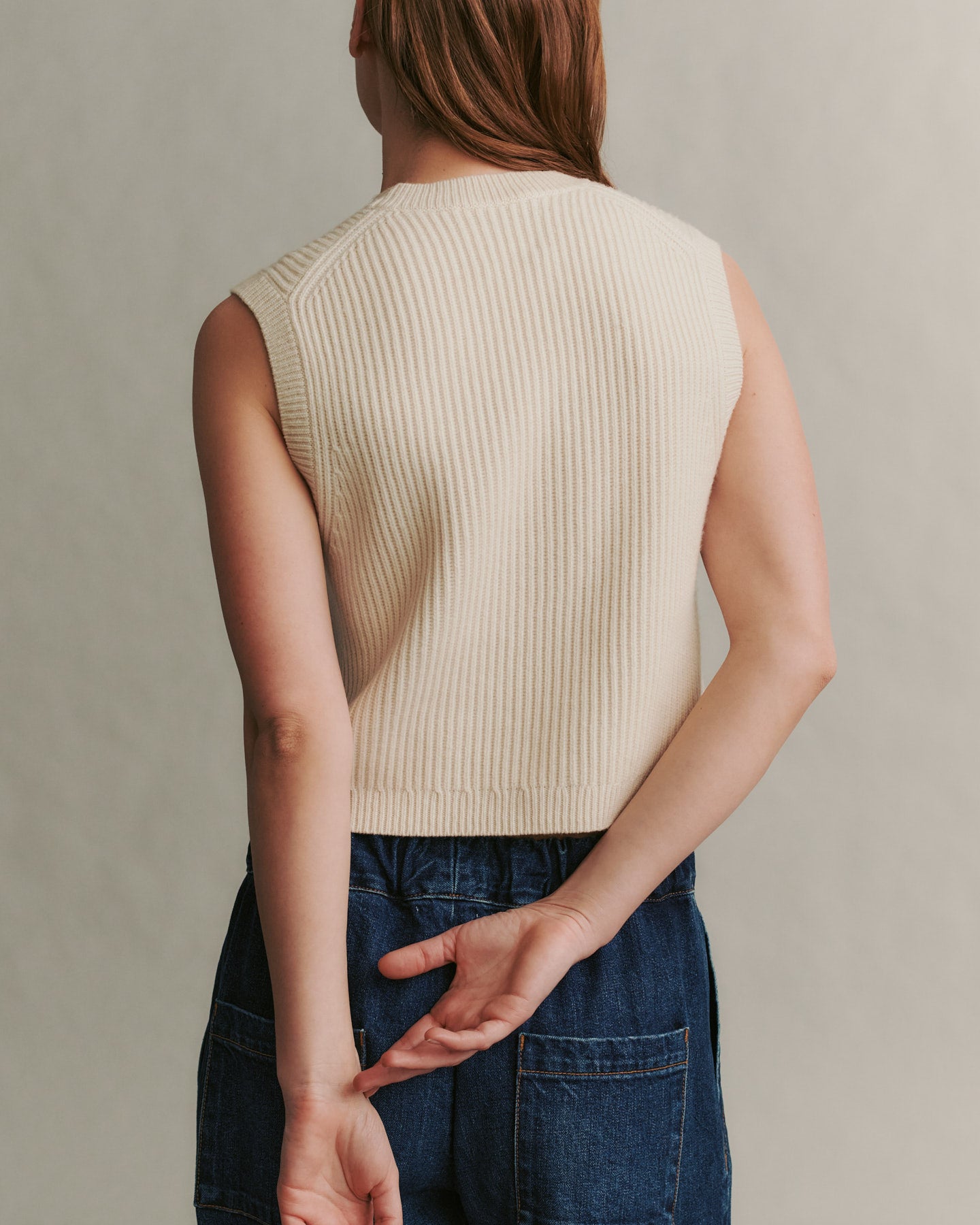 TWP Ivory Ribbed Vest in Cashmere view 1