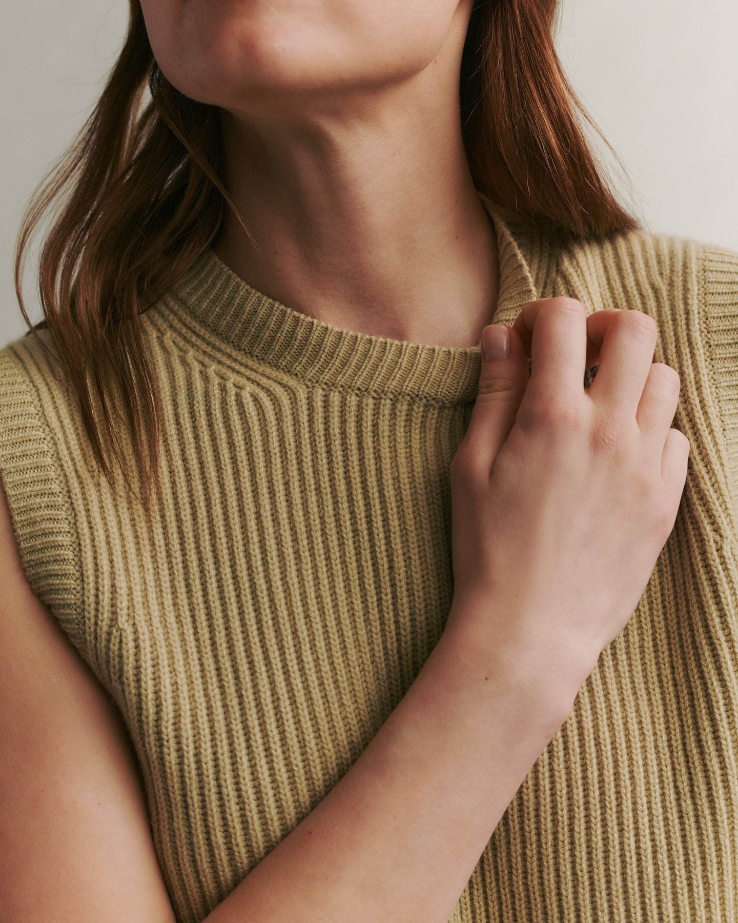 TWP Weird yellow green Ribbed Vest in Cashmere view 2