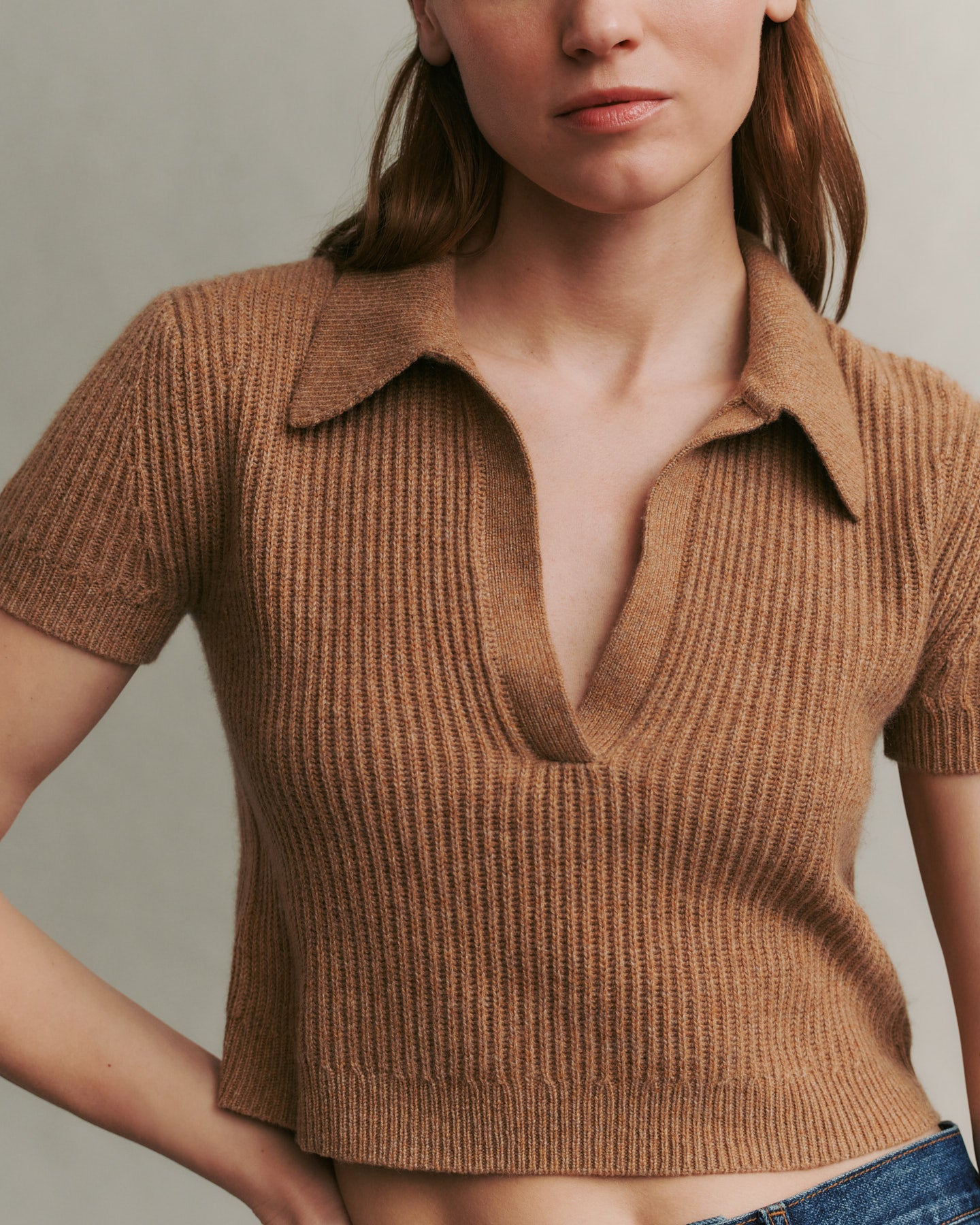 TWP Cognac Margaux Polo Sweater in Cashmere view 1