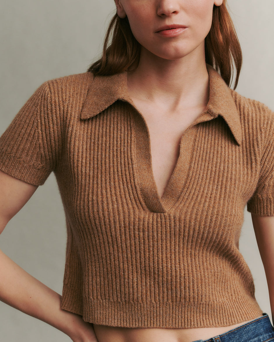 TWP Cognac Margaux Polo Sweater in Cashmere view 1