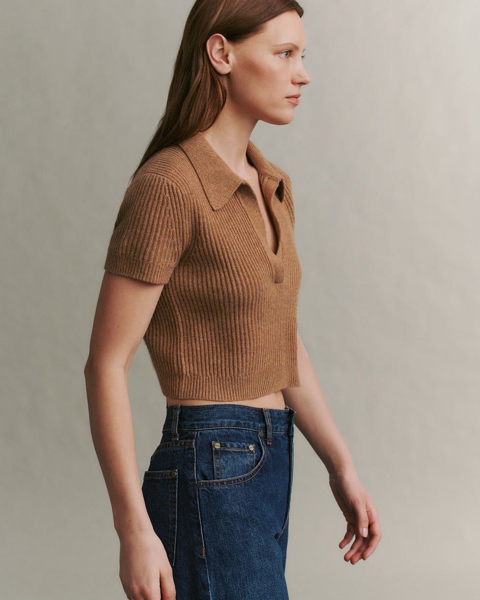 TWP Cognac Margaux Polo Sweater in Cashmere view 6