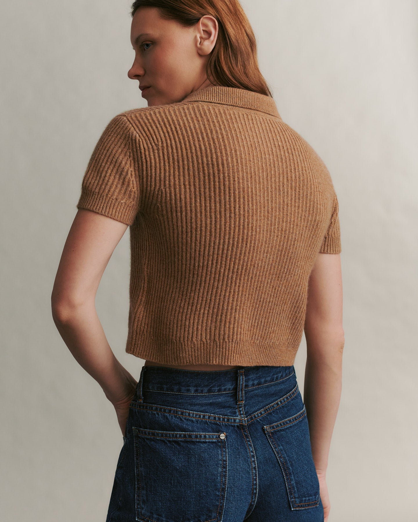 TWP Cognac Margaux Polo Sweater in Cashmere view 2