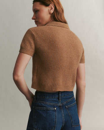 TWP Cognac Margaux Polo Sweater in Cashmere view 3