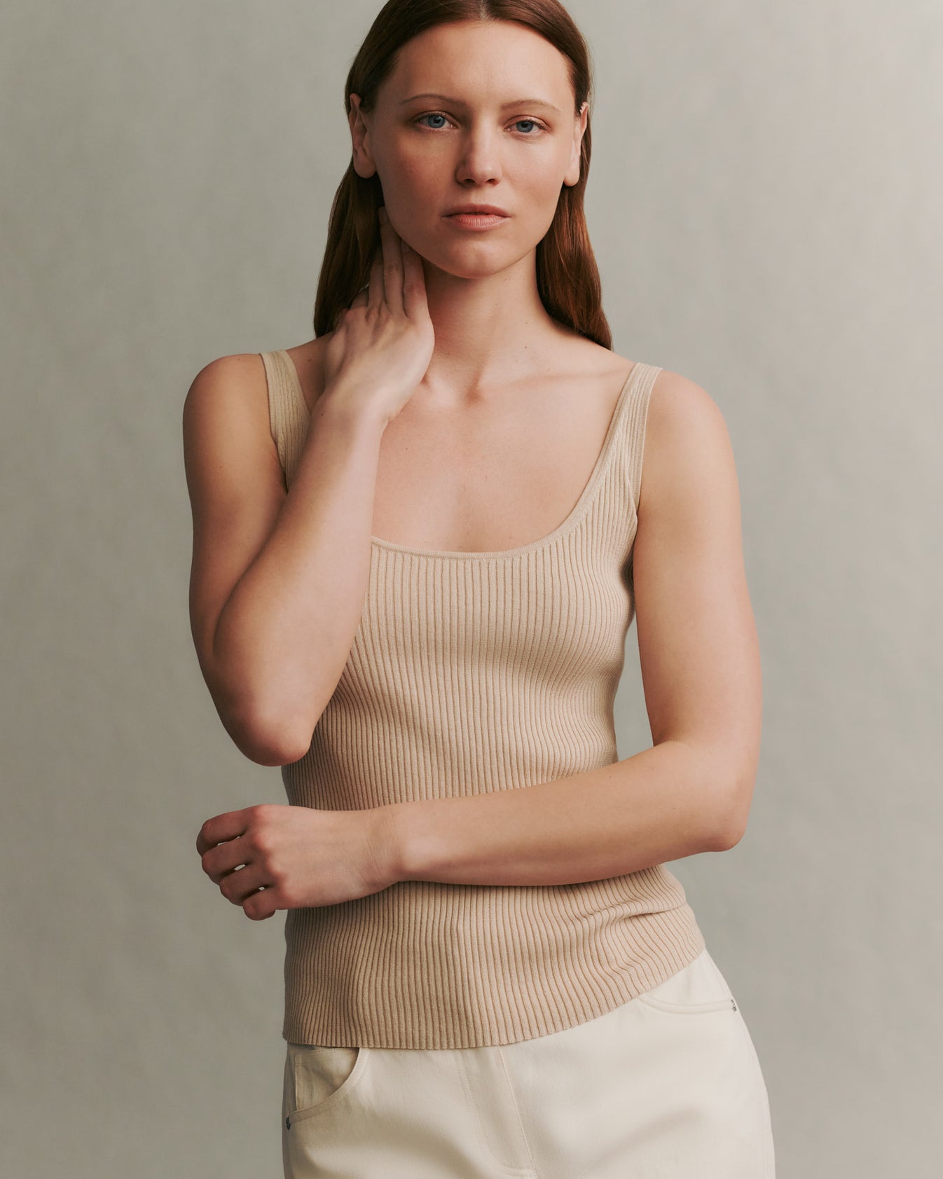 TWP Wheat Knit Tank in Cotton Silk view 3