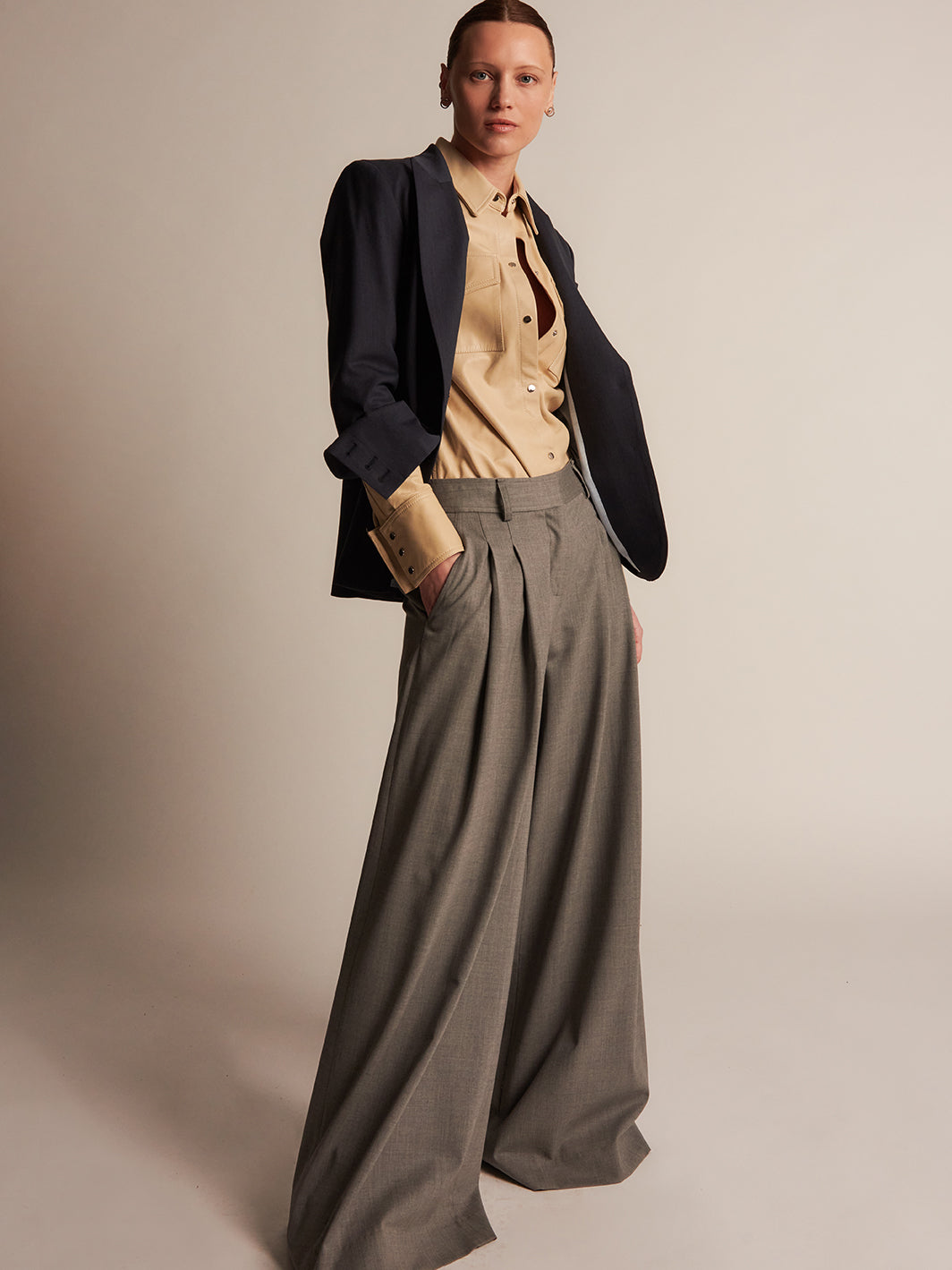 TWP Light heather grey Didi Pant in Wool Twill view 1